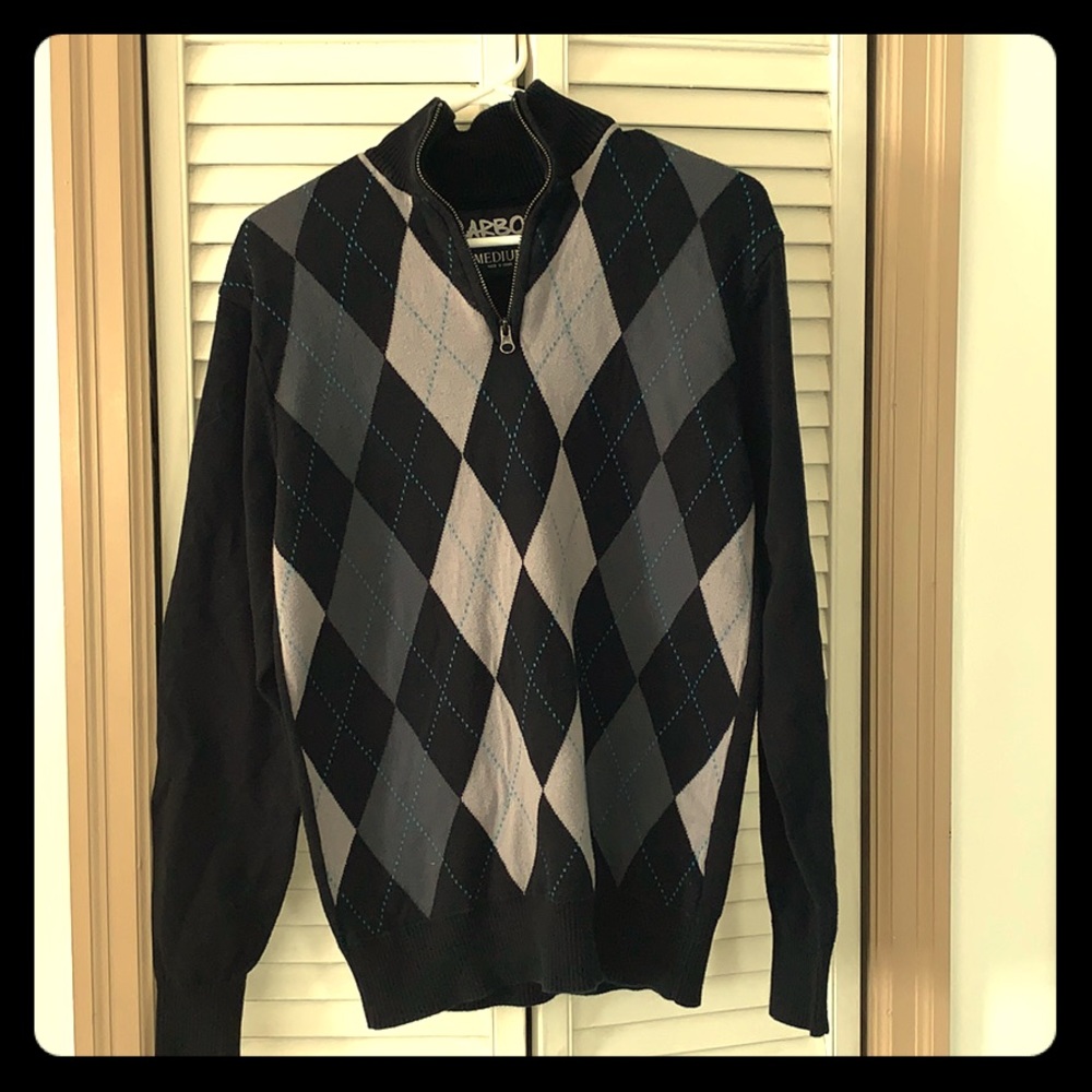 Black turtle neck zip up sweater.